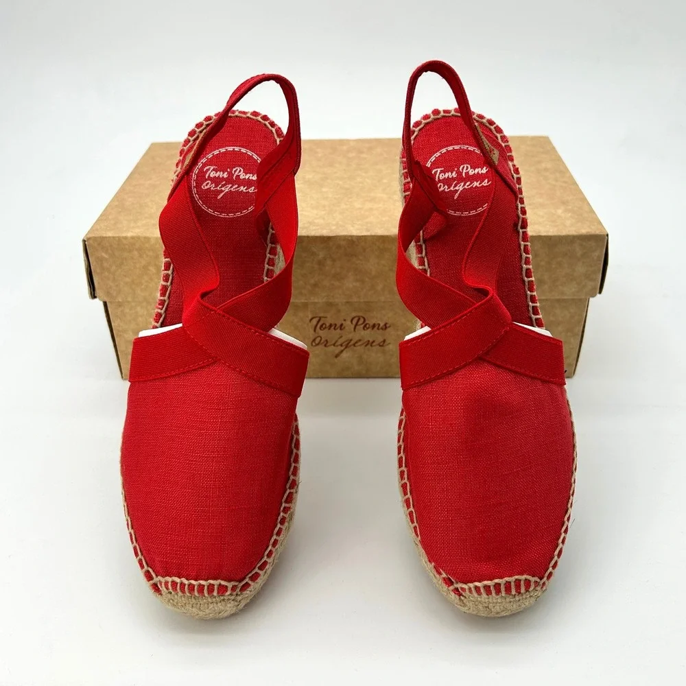 Womens Vegan Wedge Espadrilles Toni Pons Ter Sz 6.5 Red Hand Stitched Sandal NEW